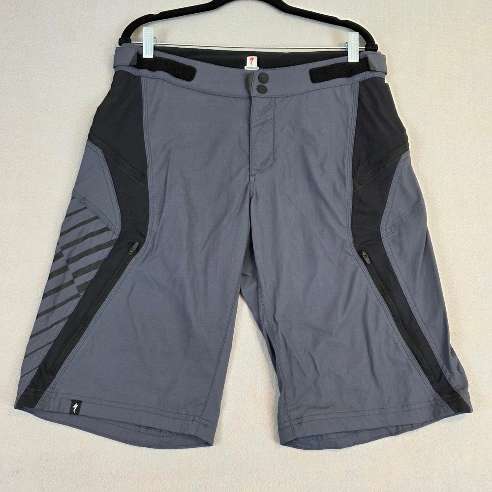 Specialized Mens 34 Mountain Bike Shorts Gray Black MTB Cycling Performance Gear